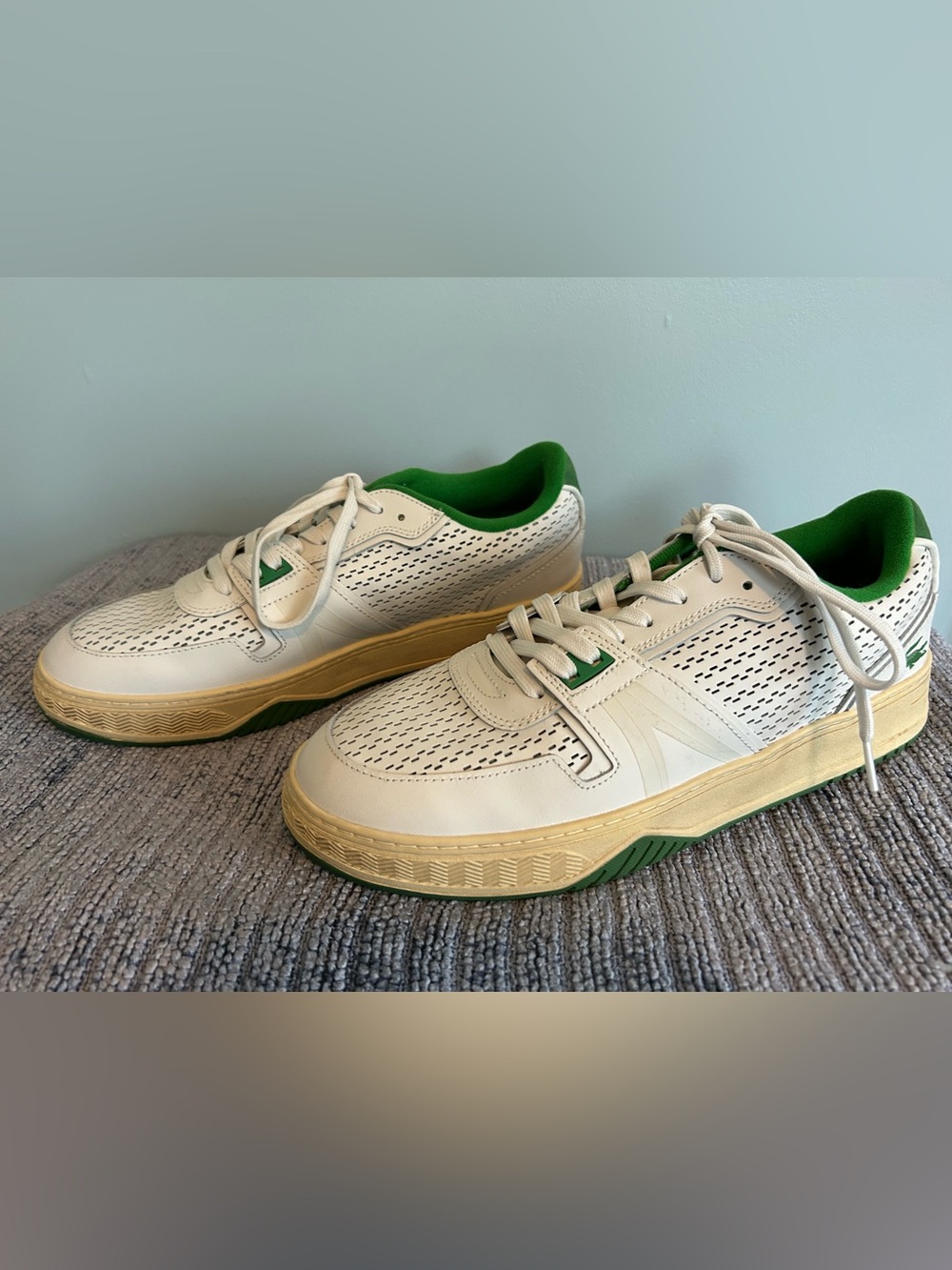 LACOSTE Men’s Golf Sport Lace Up Shoes Sz 12 -White & Off-White - Green Interior